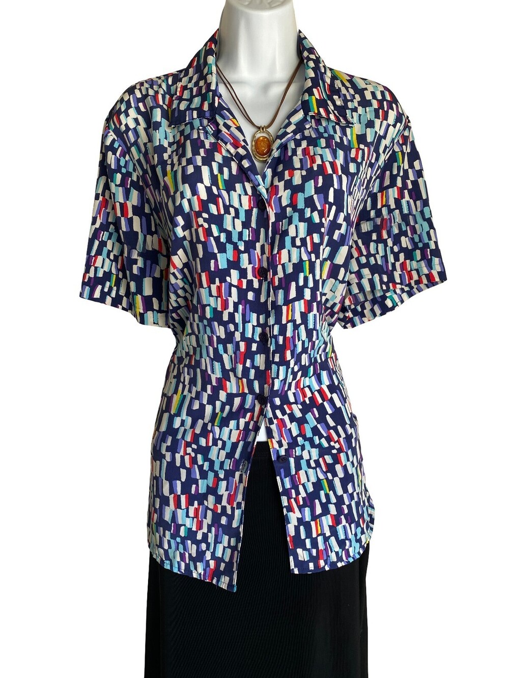 VTG notations woman Plus 1X Abstract Colorful Button Up Blouse Artsy Festival